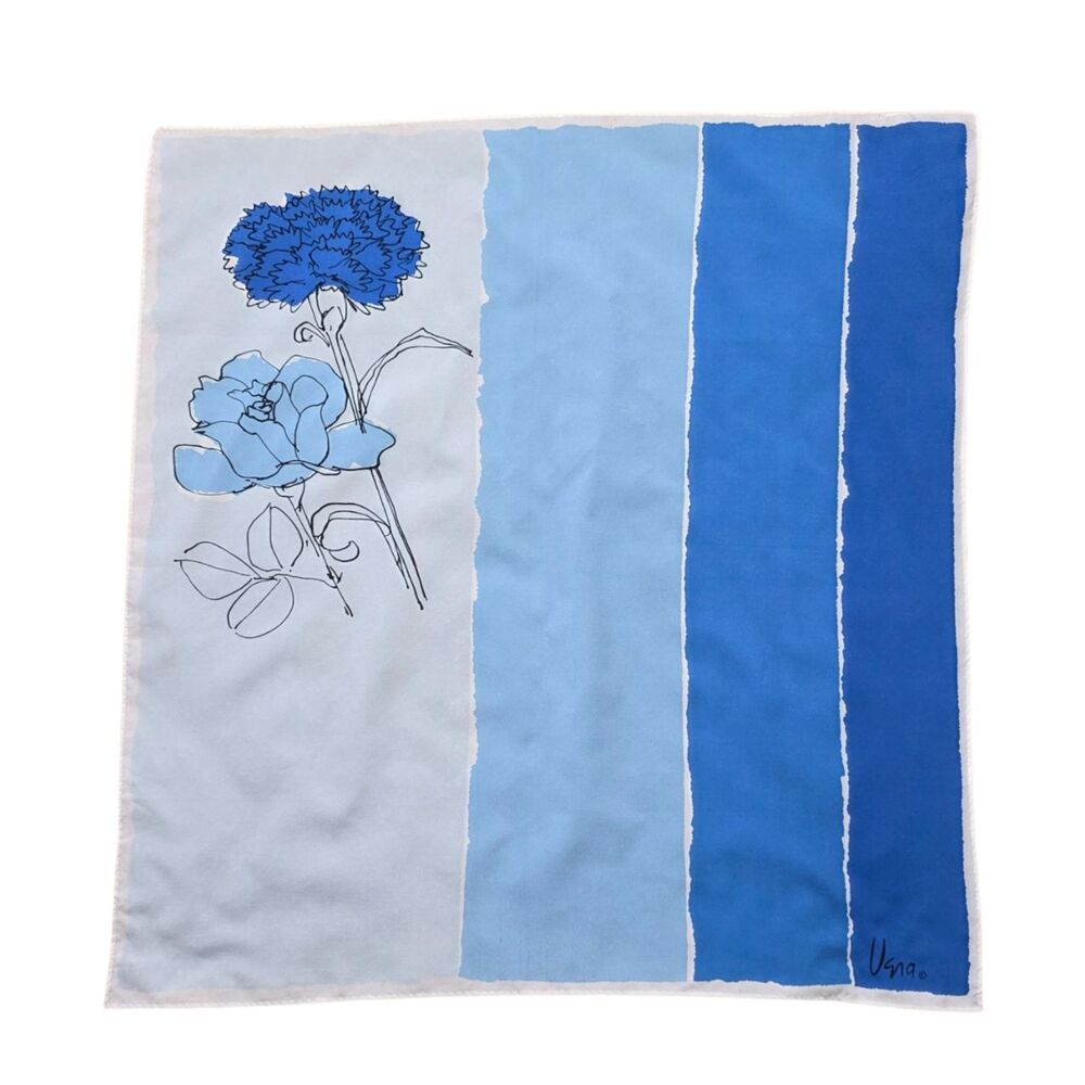 Vintage Vana Silk Scarf Square Floral Striped Print Rolled Hem Classic Designer